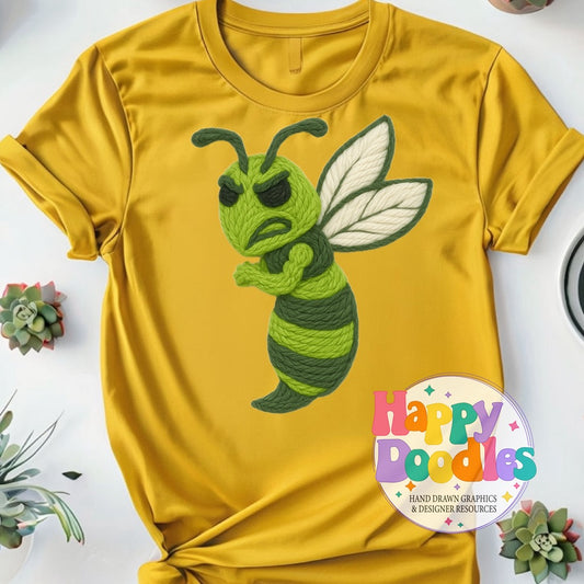 Green Hornet Yarn Mascot High Resolution PNG Clip Art - Happy Doodles Designs