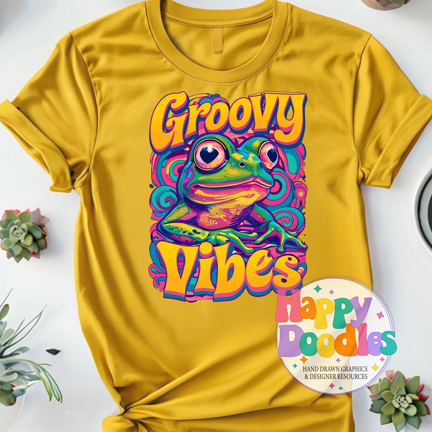 Groovy Vibes T-Shirt Printable PNG Download - Happy Doodles Designs