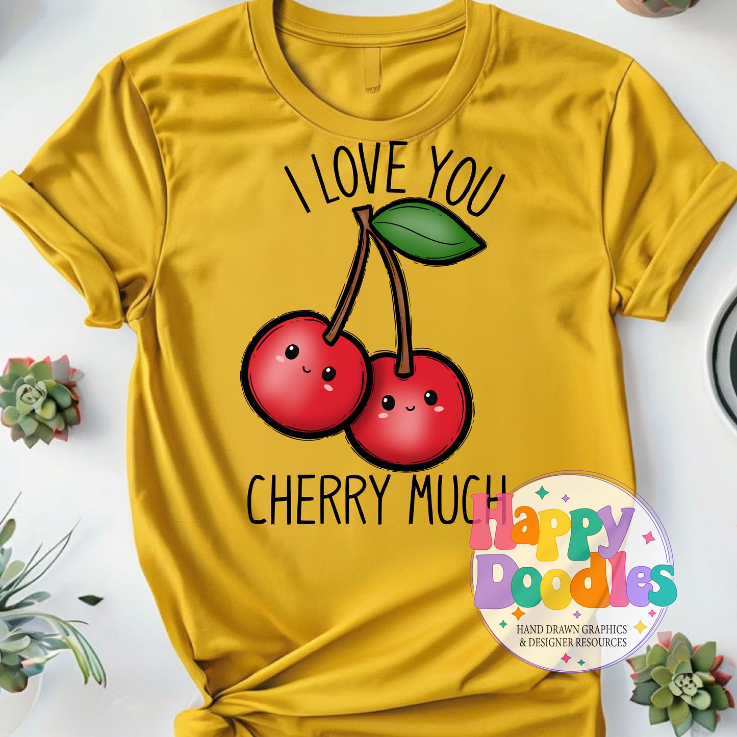 I Love You Cherry Much Printable PNG T-Shirt Design - Happy Doodles Designs