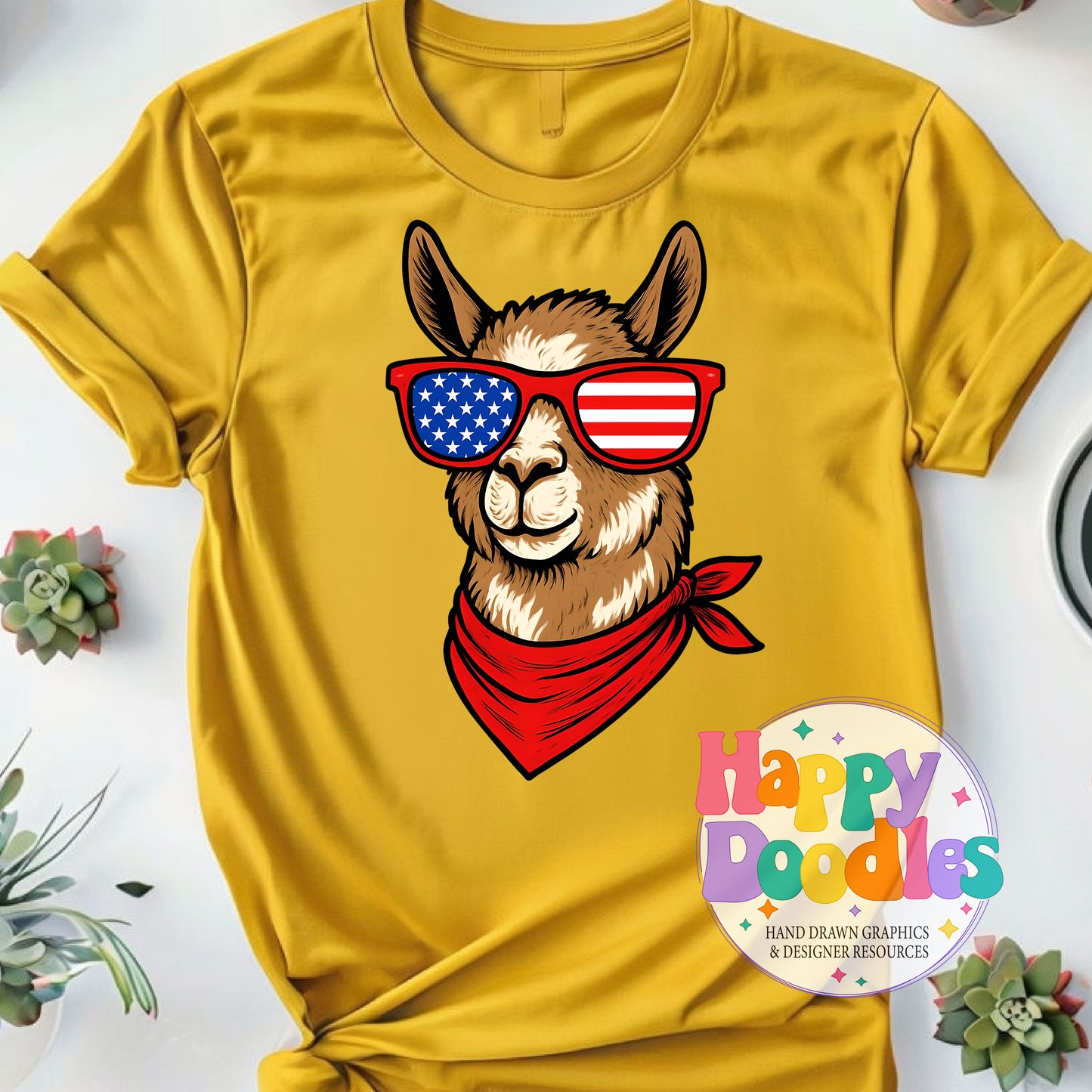 Llama Flag Glasses Printable PNG T-Shirt Design - Happy Doodles Designs
