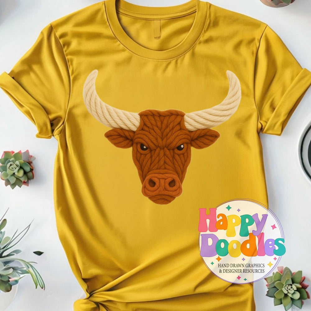 Longhorn Yarn Mascot Printable Mascot PNG - Happy Doodles Designs