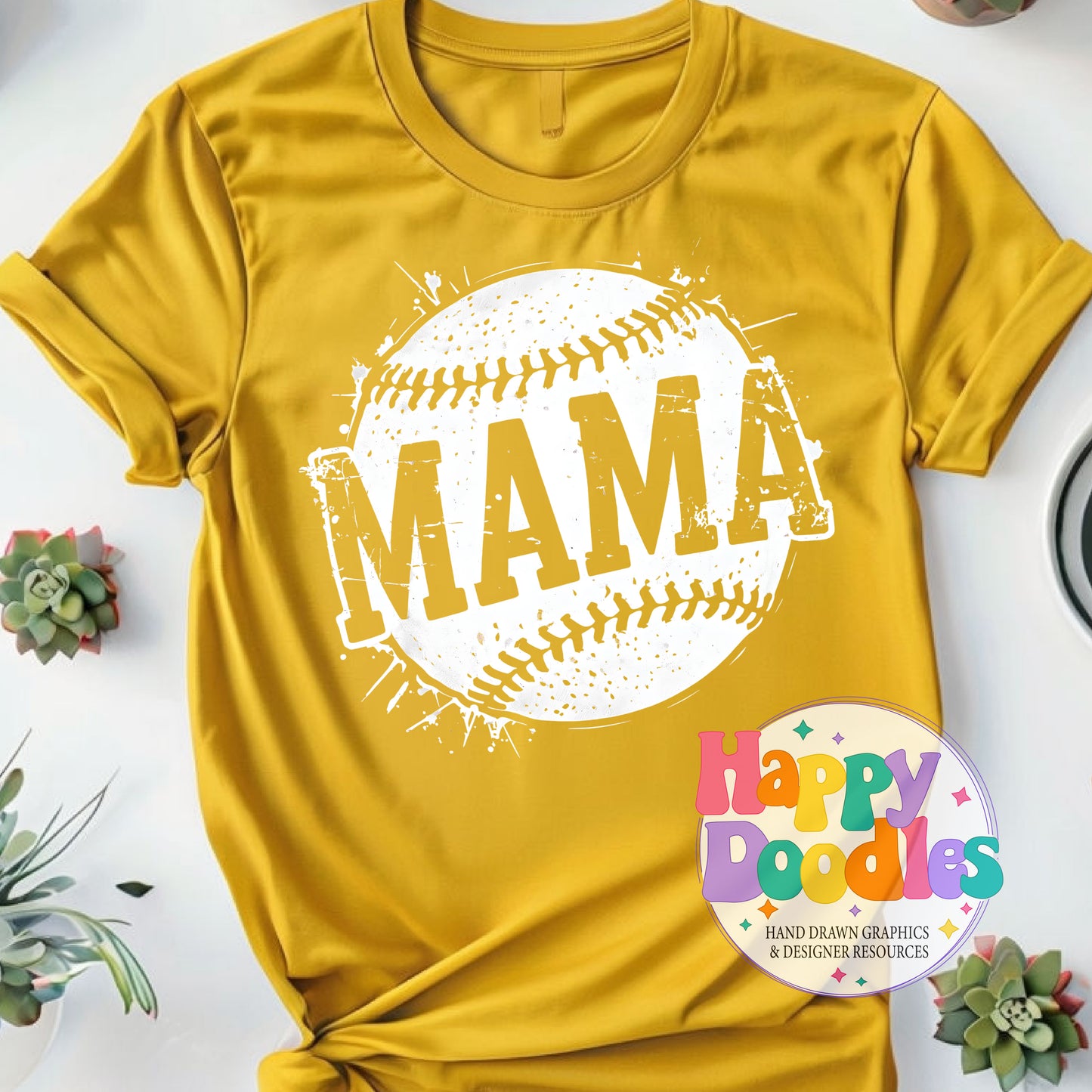 Mama Baseball Distressed High Resolution Printable PNG - Happy Doodles Designs