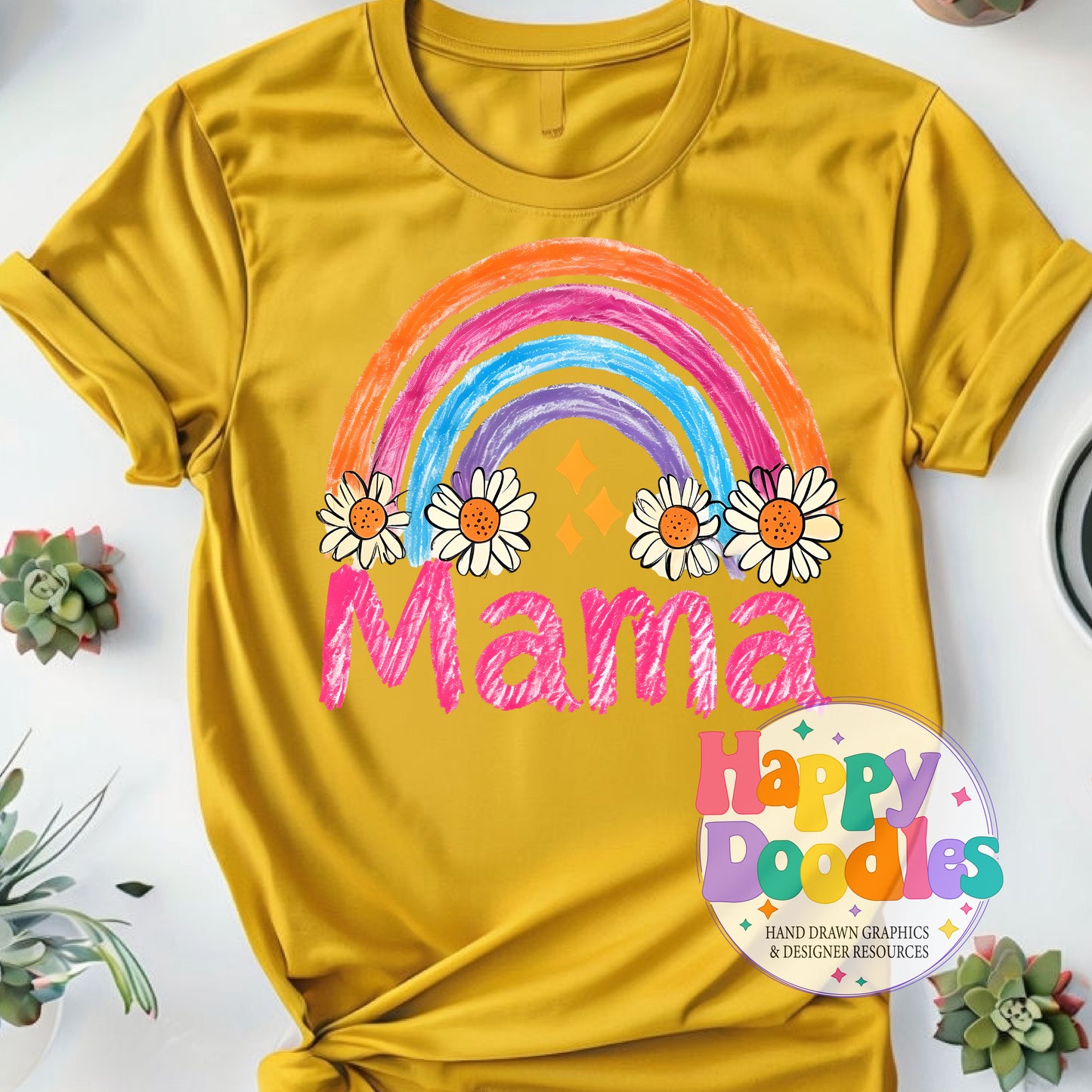 Mama Daisy Rainbow Printable PNG for Sublimation & Crafts - Happy Doodles Designs