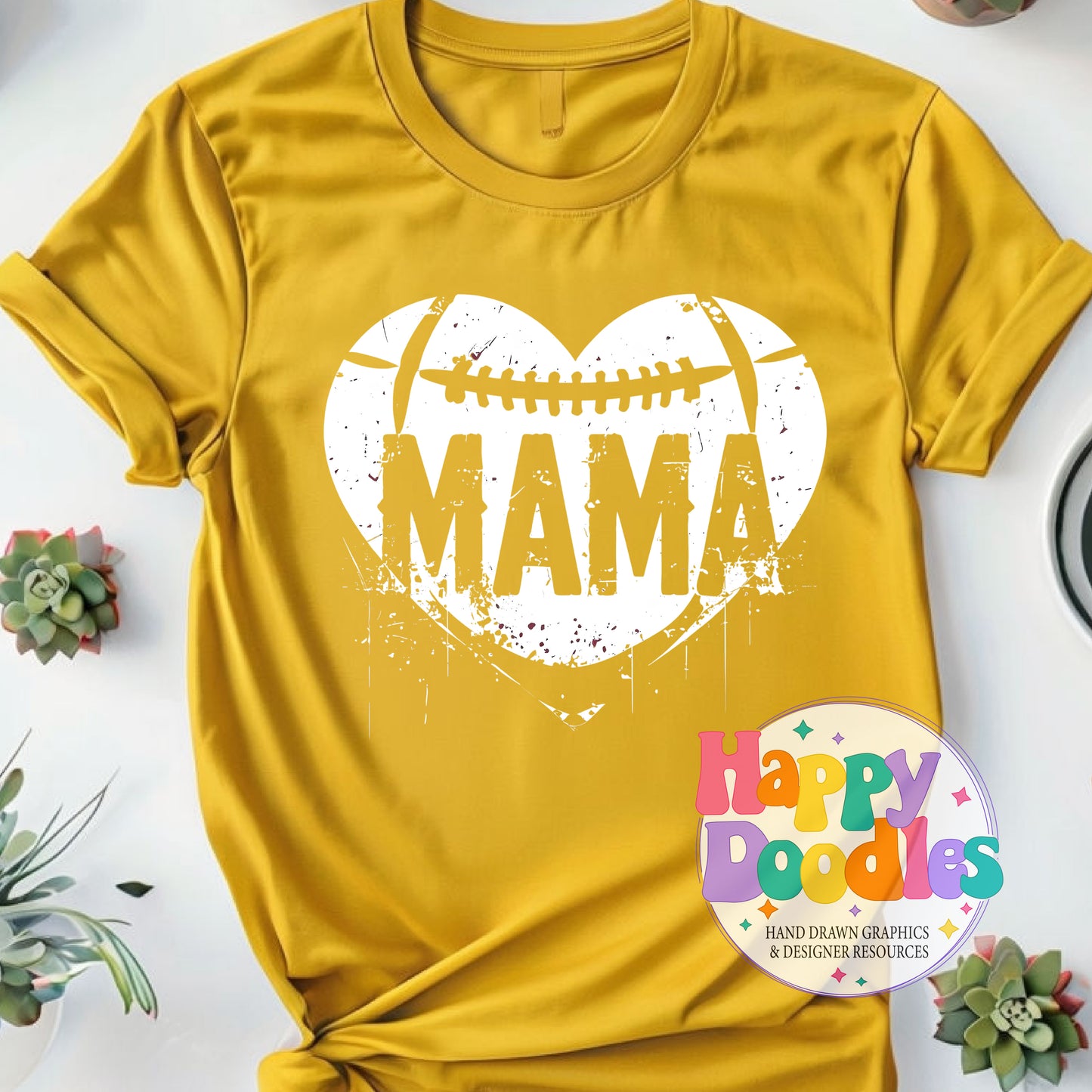 Mama Football Heart Distressed Printable PNG for Sublimation & Crafts - Happy Doodles Designs