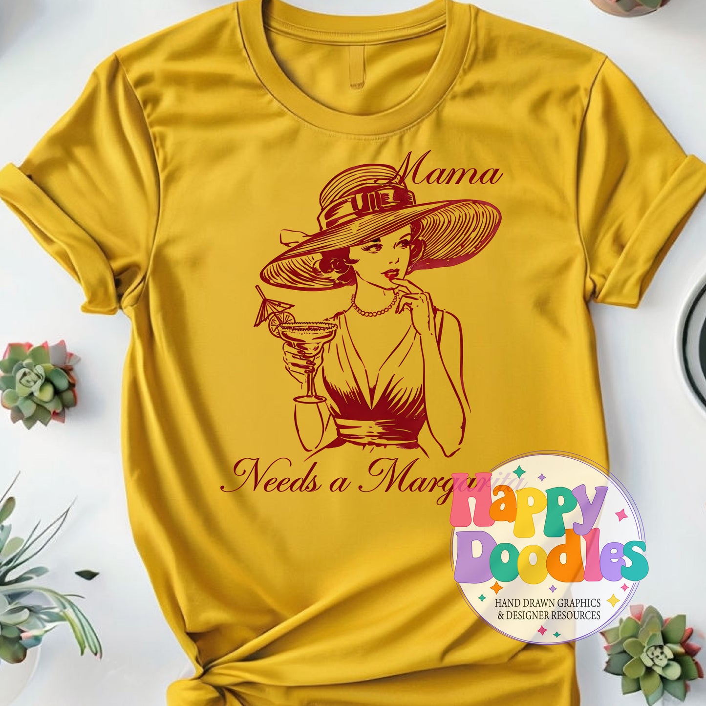 Mama Needs a Margarita DIY Printable T-Shirt Design - Happy Doodles Designs