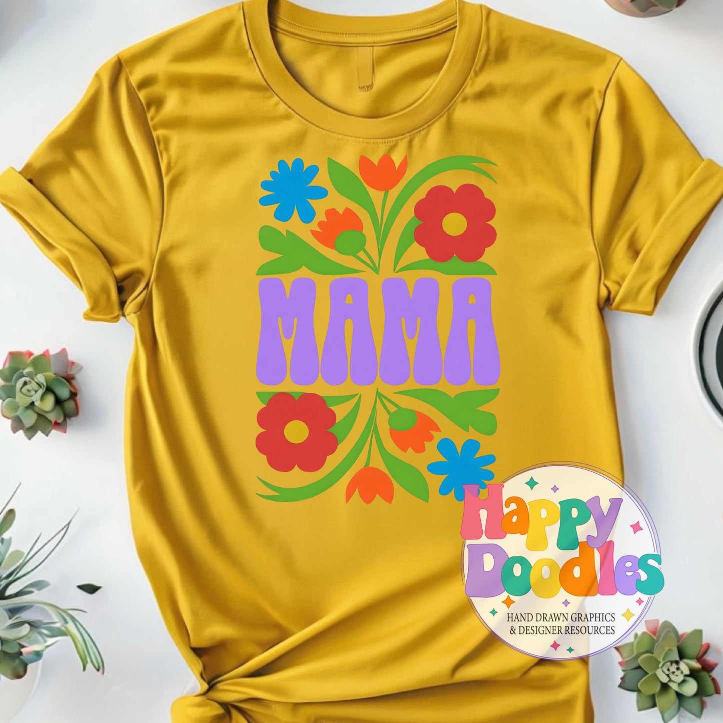 Mama Vintage Floral T-Shirt Printable PNG Download - Happy Doodles Designs