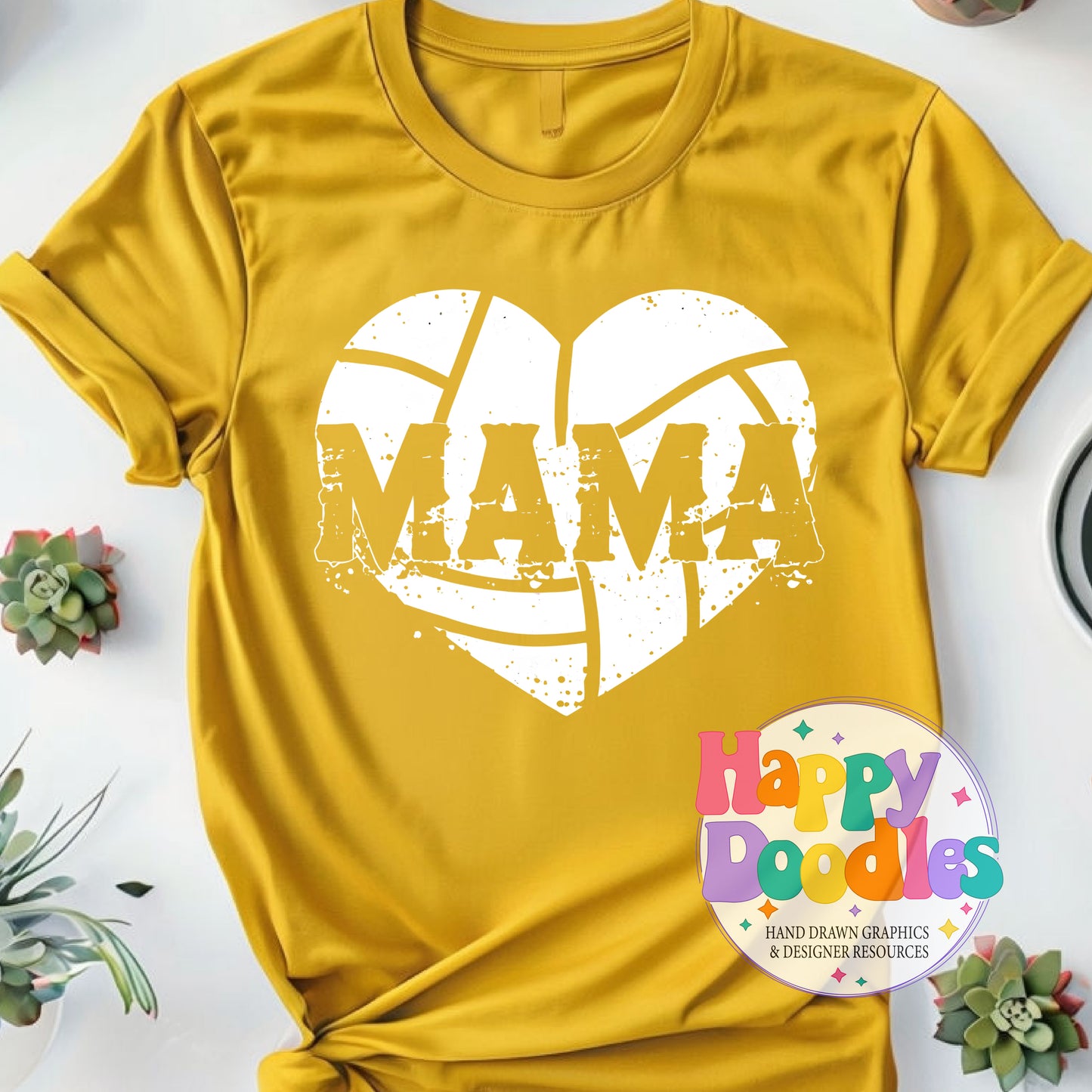 Mama Volleyball Heart Distressed DIY Printable T-Shirt Design - Happy Doodles Designs
