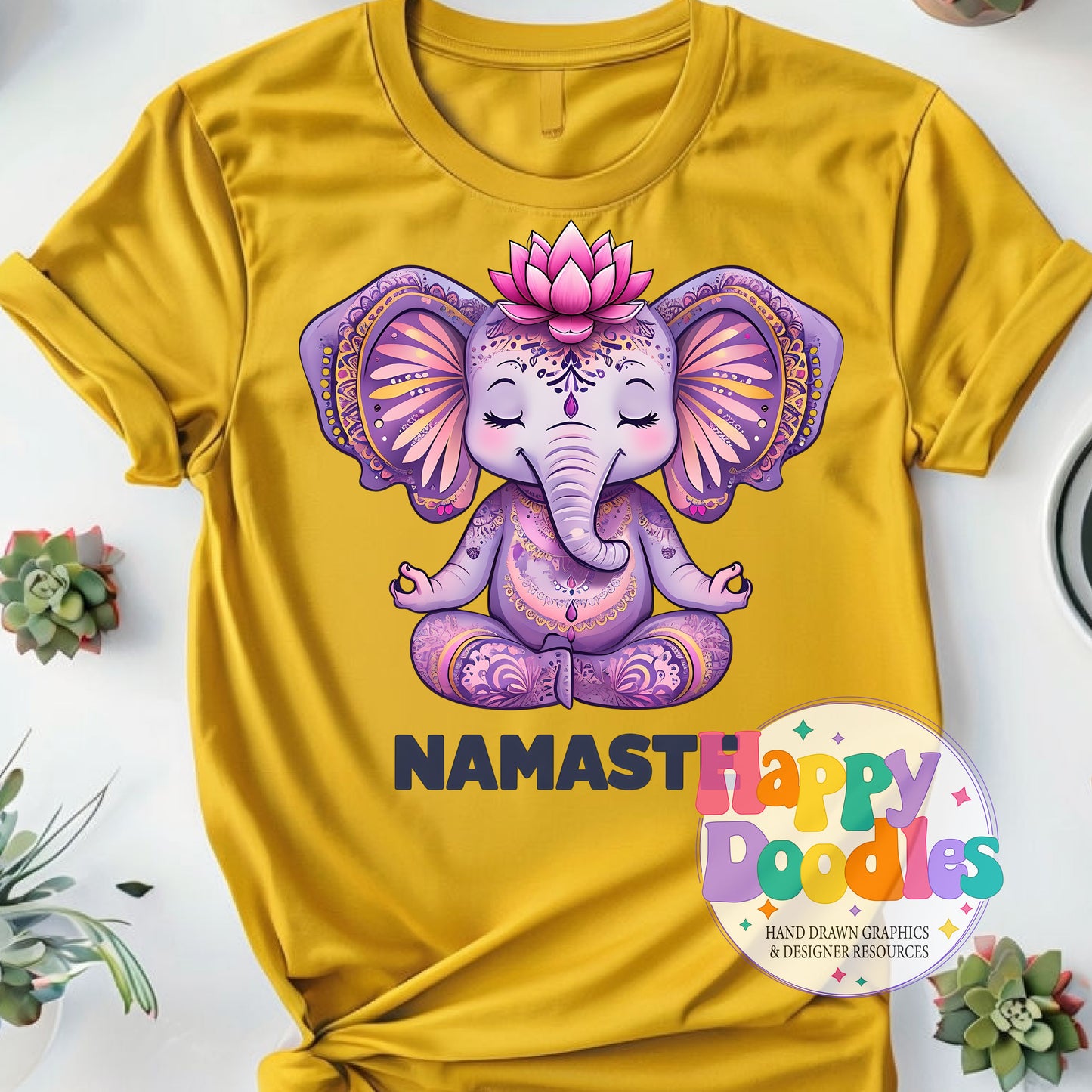 Namaste Elephant DIY Printable T-Shirt Design - Happy Doodles Designs