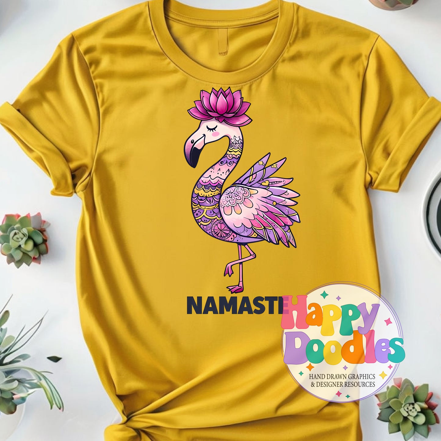 Namaste Flamingo Printable PNG for Sublimation & Crafts - Happy Doodles Designs