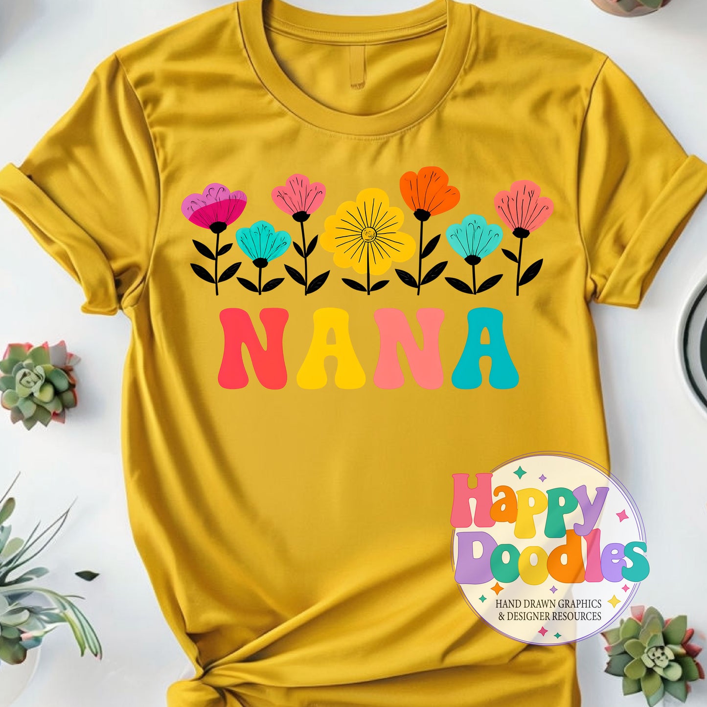 Nana Flowers Printable PNG for Sublimation & Crafts - Happy Doodles Designs