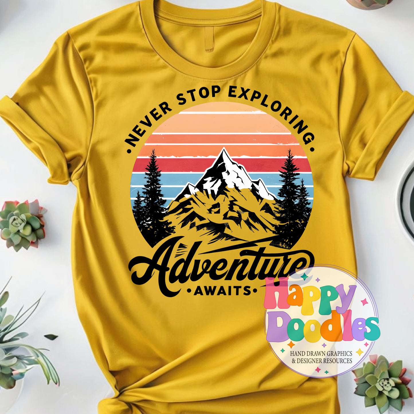 Never Stop Exploring DIY Printable T-Shirt Design - Happy Doodles Designs