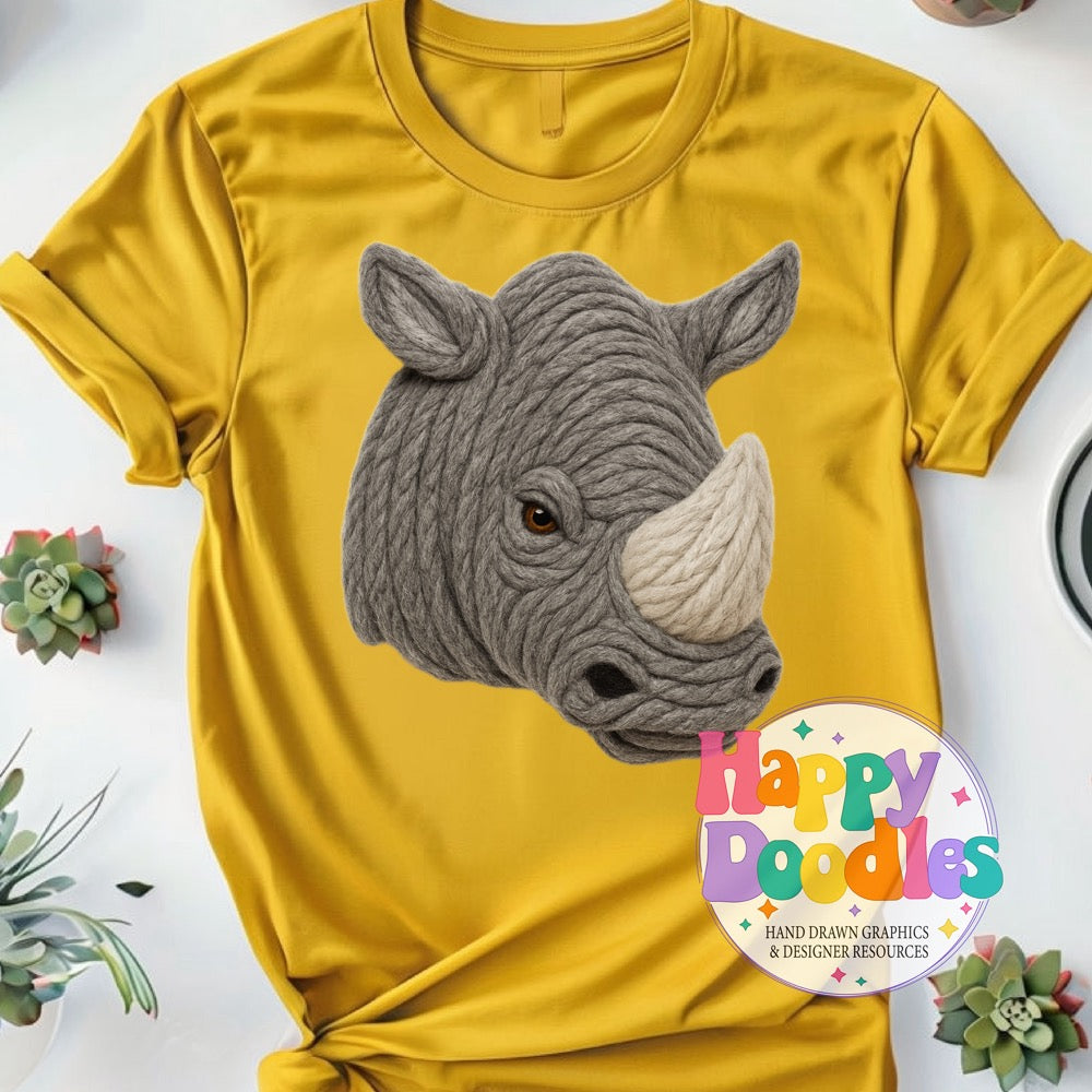 Rhino Yarn Mascot High Resolution PNG Clip Art - Happy Doodles Designs