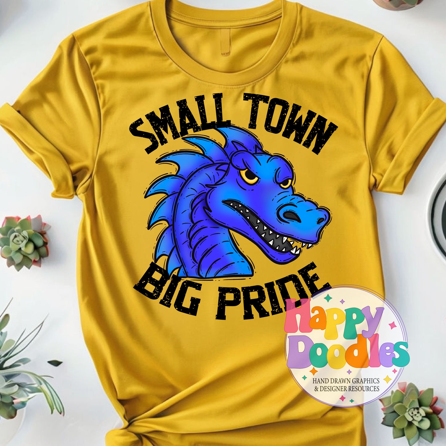 Small Town Big Pride Blue Dragons DIY Printable PNG - Happy Doodles Designs