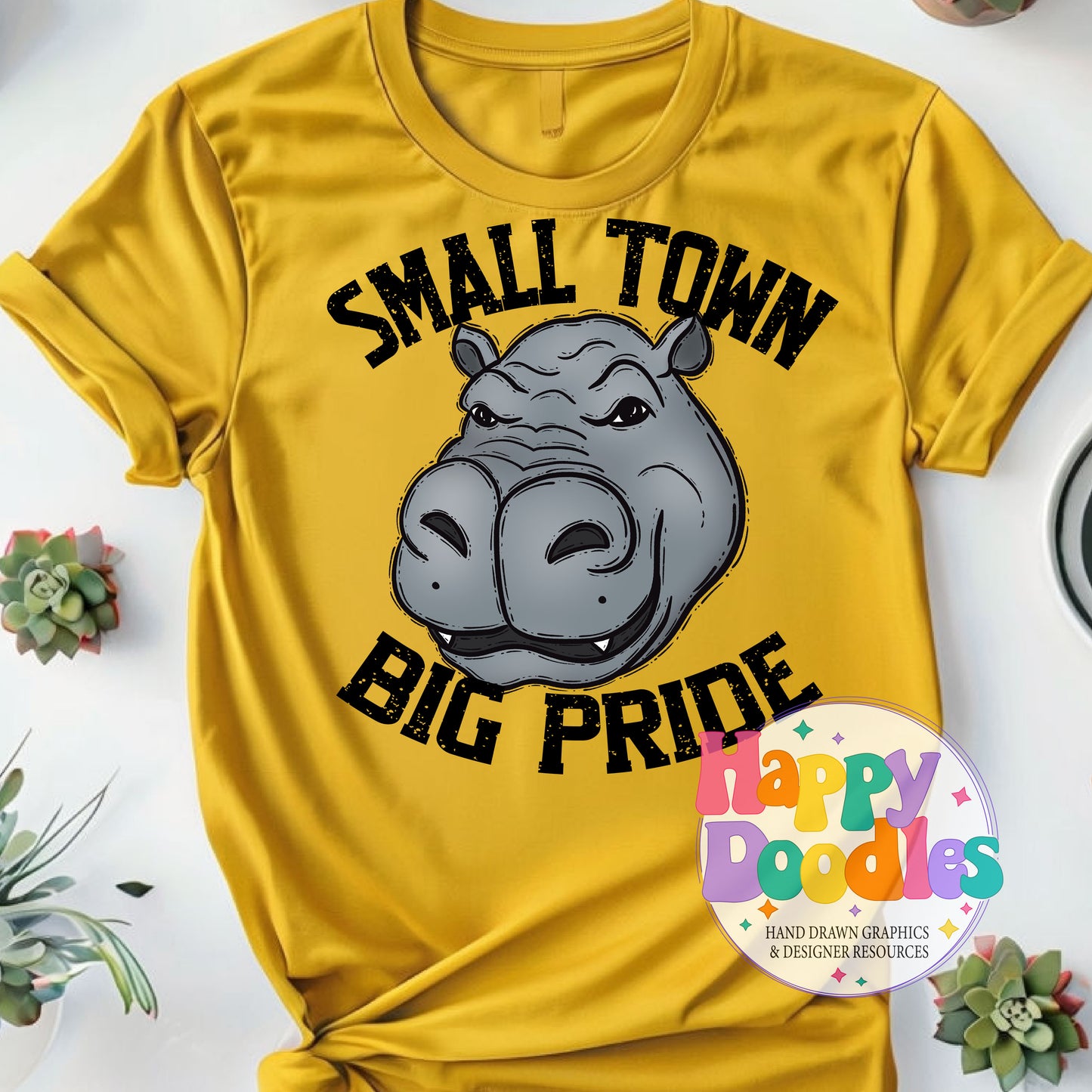 Small Town Big Pride Hippos DIY Printable PNG - Happy Doodles Designs