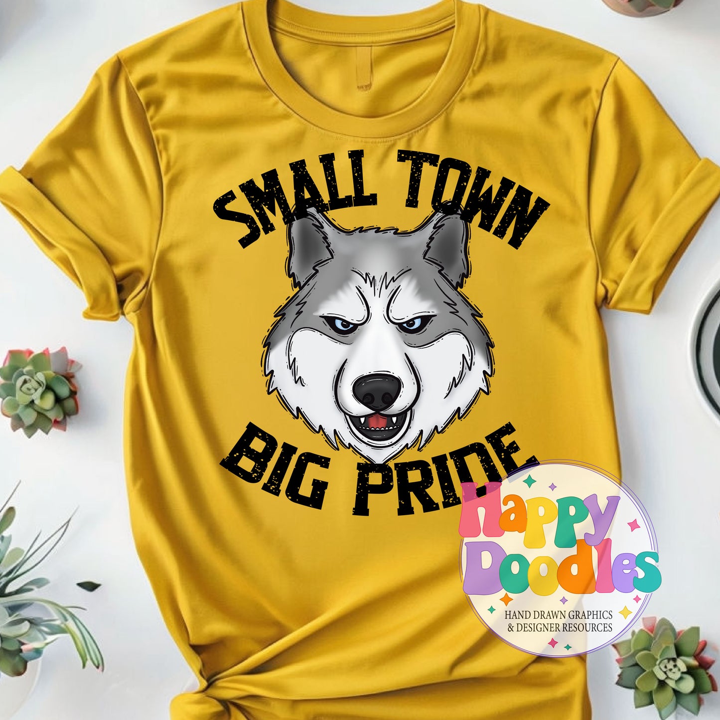 Small Town Big Pride Husky Printable PNG Design - Happy Doodles Designs