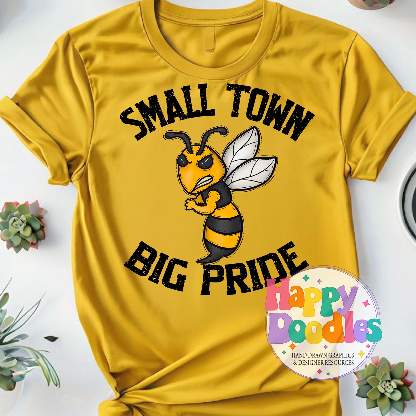 Small Town Big Pride Yellow Jackets Printable PNG Download - Happy Doodles Designs