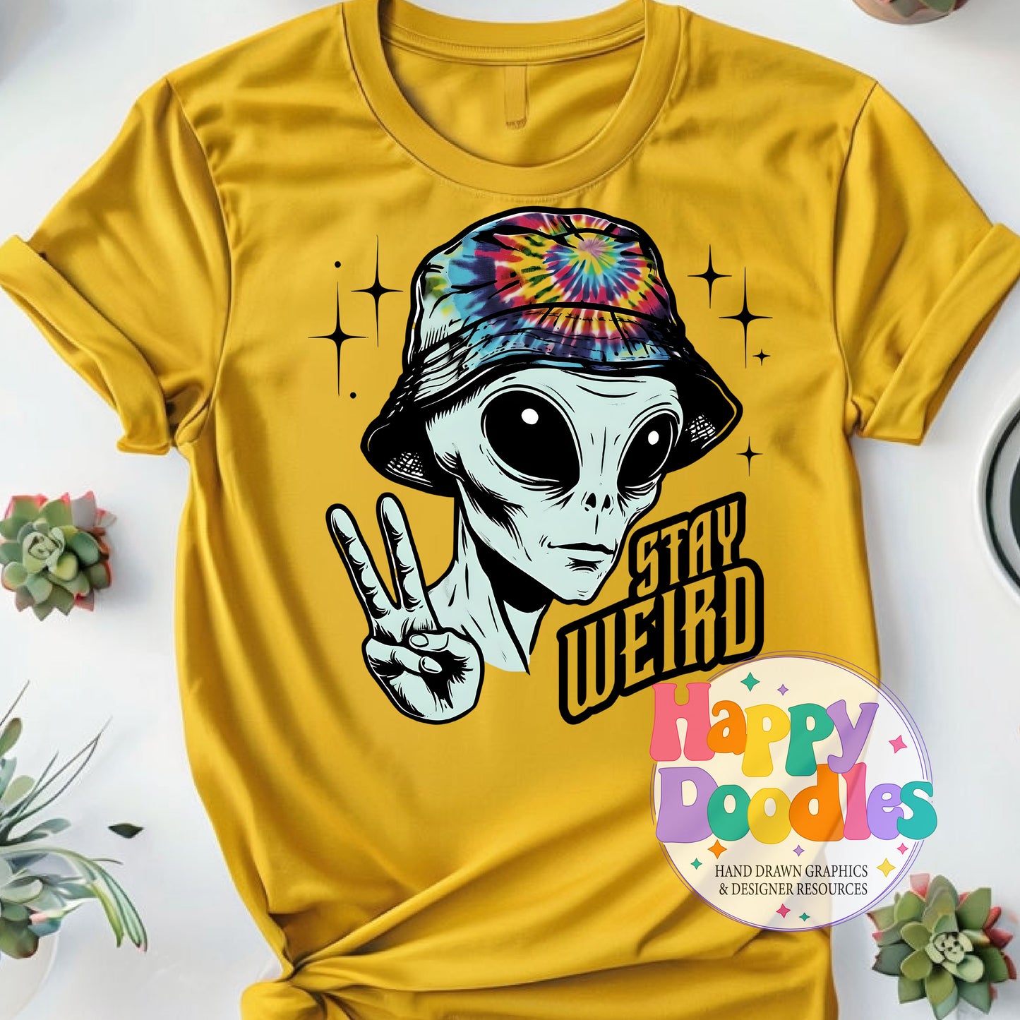 Stay Weird Peace Alien T-Shirt Printable PNG Download - Happy Doodles Designs