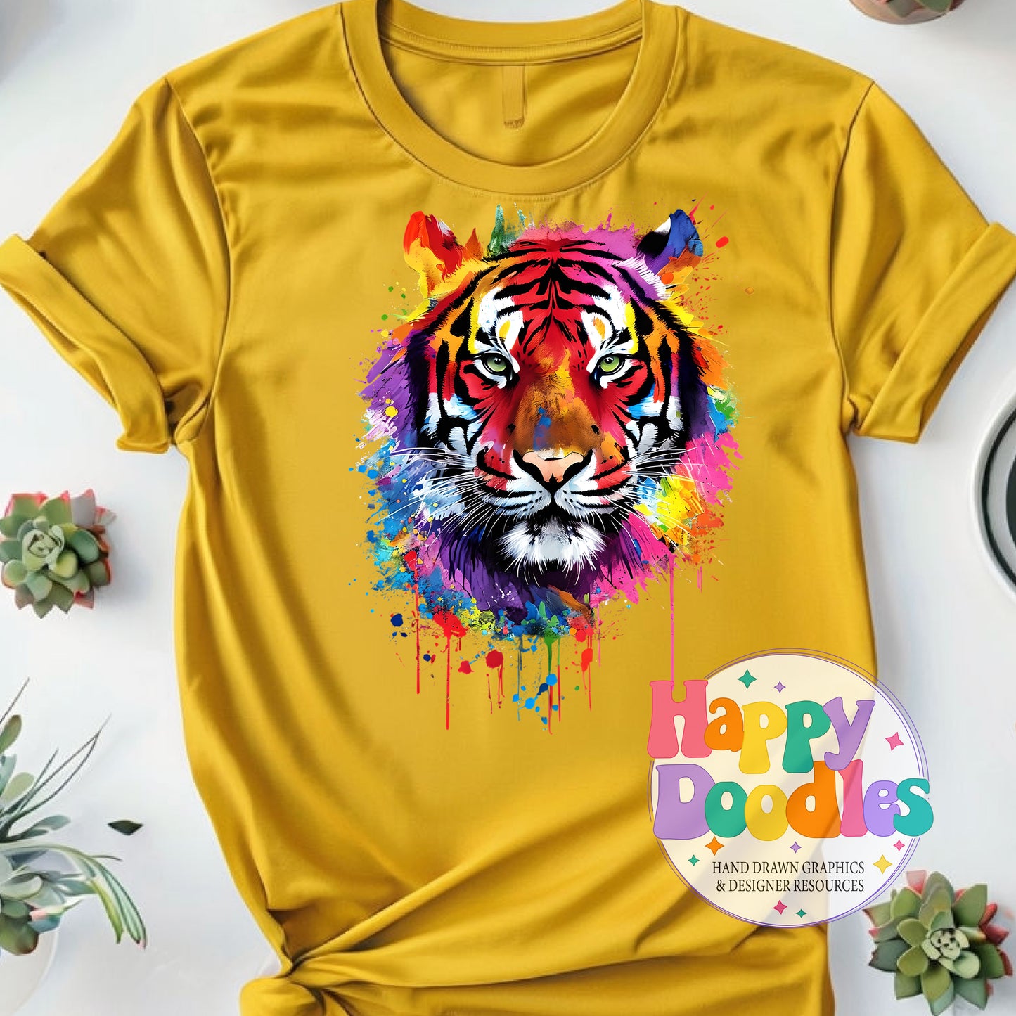 Tiger Paint Splash T-Shirt Printable PNG Download - Happy Doodles Designs