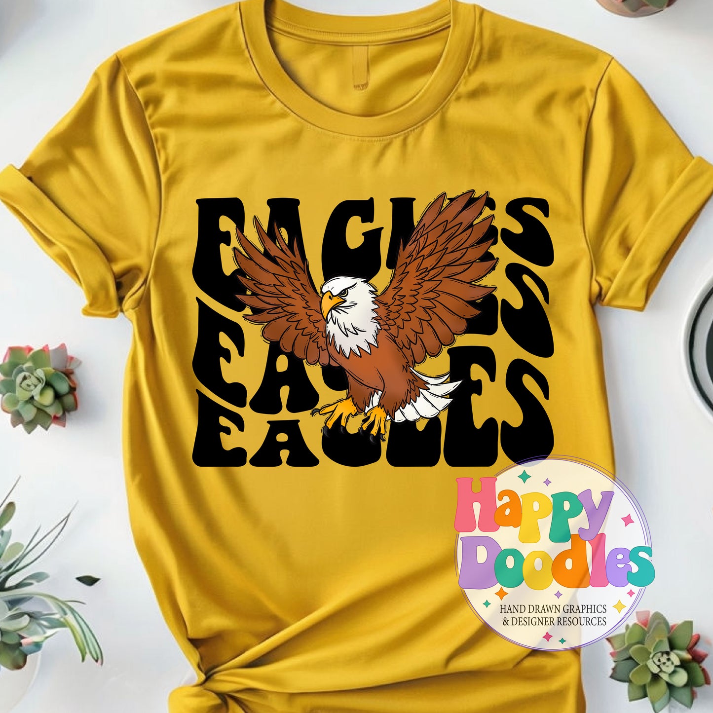Wavy Retro Eagles Mascot T‑Shirt Printable PNG Download - Happy Doodles Designs