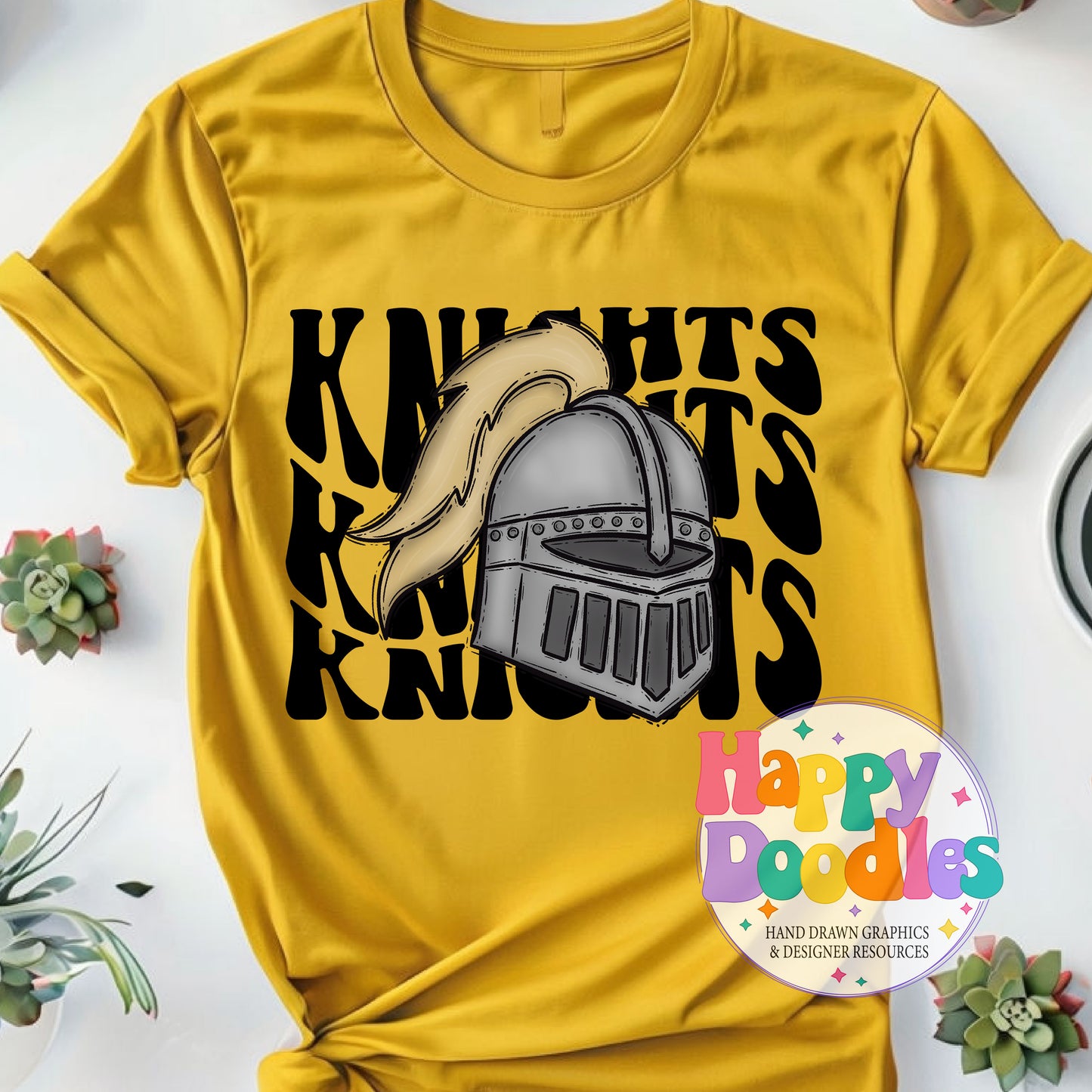 Wavy Retro Knights Mascot T‑Shirt Printable PNG Download - Happy Doodles Designs