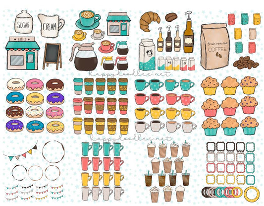 Coffee Shop - Hand Drawn Commercial Use Clipart Graphics - Happy Doodles Designs