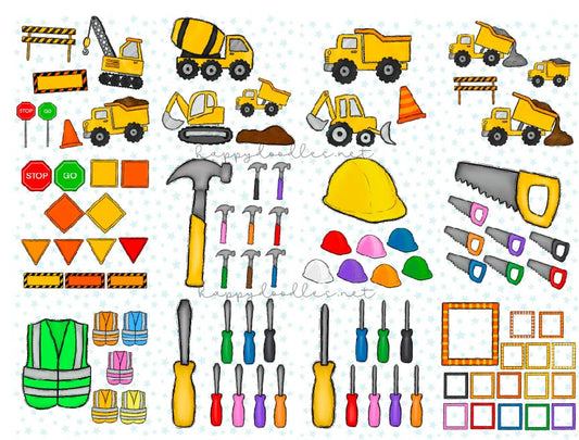 Construction - Hand Drawn Commercial Use Clipart Graphics - Happy Doodles Designs