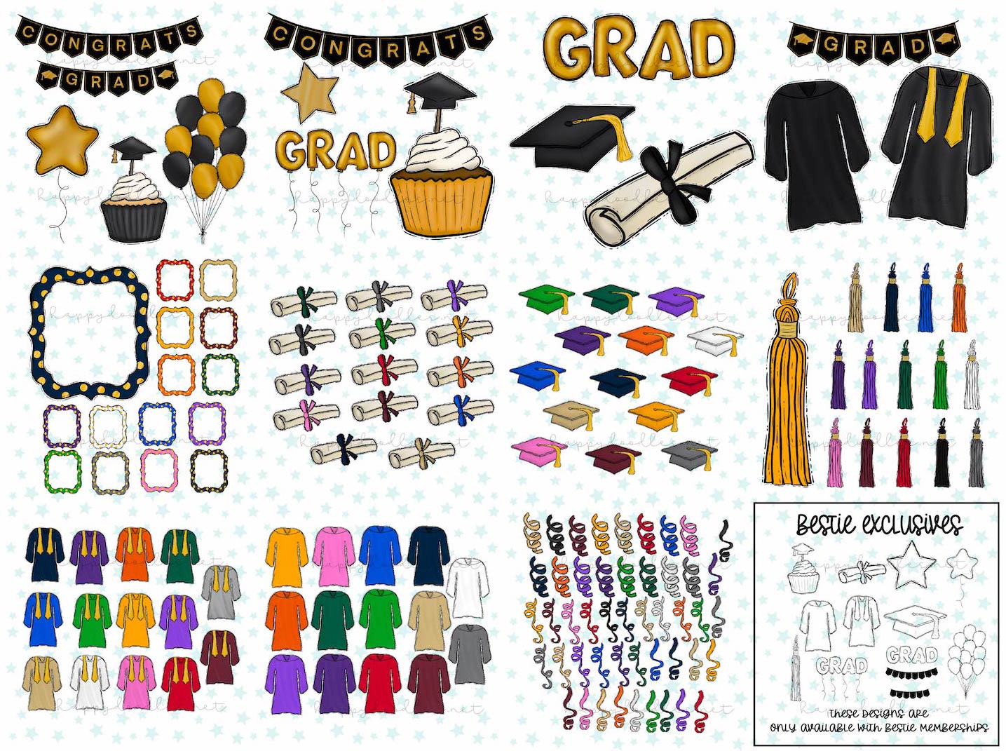 Graduation Bundle - Hand Drawn Commercial Use Clipart Graphics
