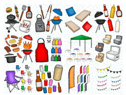 BBQ Grilling & Tailgating Bundle - Hand Drawn Commercial Use Clipart Graphics - Happy Doodles Designs