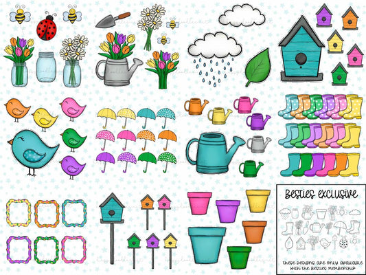 Hello Spring - Hand Drawn Commercial Use Clipart Graphics - Happy Doodles Designs