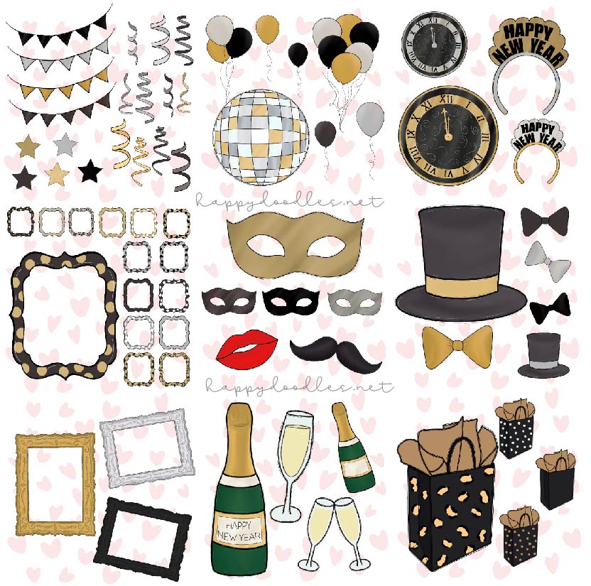 New Years Party - Hand Drawn Clip Art Elements