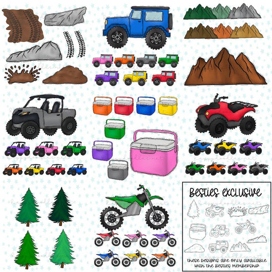 Off Roading - Hand Drawn Commercial Use Clipart Graphics - Happy Doodles Designs