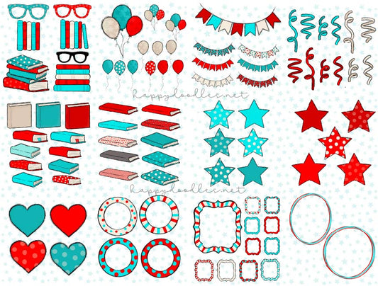 I Love Reading - Hand Drawn Clipart Elements 2023 - Happy Doodles Designs