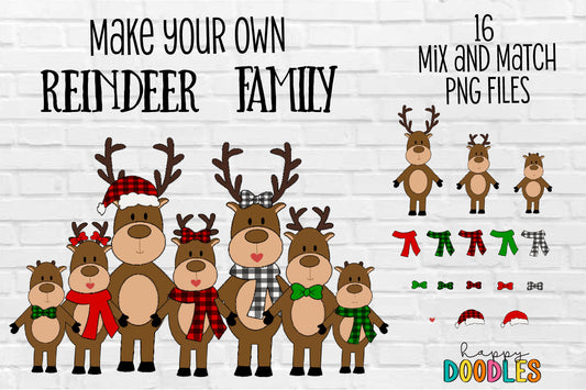Make Your Own Reindeer Family Clipart Set - Happy Doodles Designs
