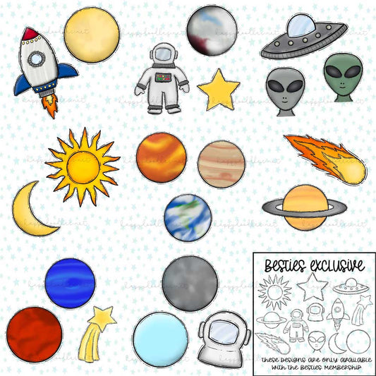 Out Of This World Space Bundle- Hand Drawn Commercial Use Clipart Graphics - Happy Doodles Designs