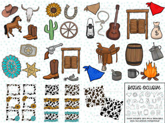 Wild Wild West - Hand Drawn Commercial Use Clipart Graphics - Happy Doodles Designs