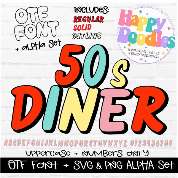 50s Diner Alpha Set - Hand Drawn Commercial Use Font – Happy Doodles ...