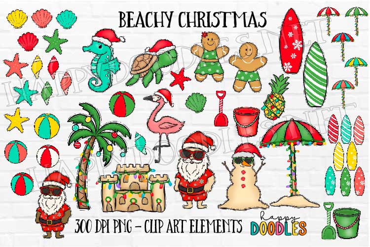 Beachy Christmas Bundle - Hand Drawn Commercial Use Clipart Graphics