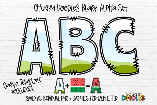 Chunky Doodles Fillable Alpha Set - Hand Drawn Commercial Use Clipart Graphics