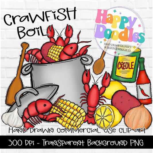 Crawfish Boil, Hand Drawn Commercial Use Clipart Graphics