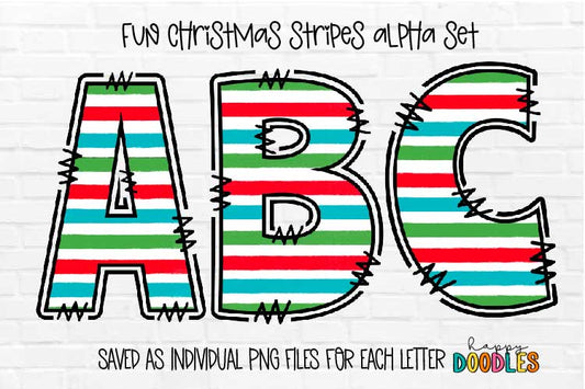 Fun Stripes Christmas Letter Set - Hand Drawn Commercial Use Clipart Graphics