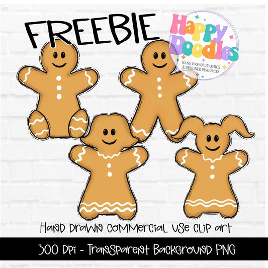 Gingerbread Family - Christmas Hand Drawn Clip Art