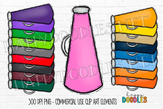 Cheerleading Megaphone Bundle  - Hand Drawn Commercial Use Clipart Graphics