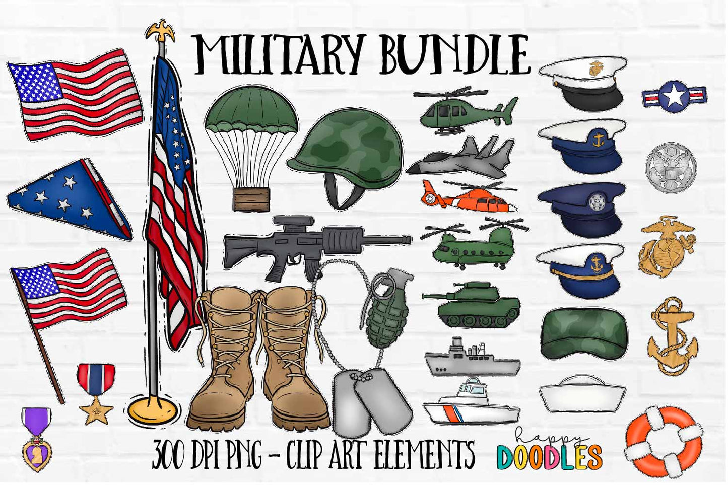 Military Bundle - Hand Drawn Commercial Use Clipart Graphics