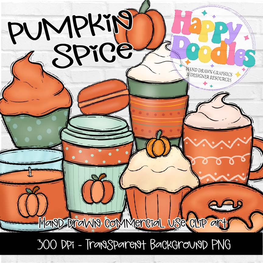 Pumpkin Spice Clipart Graphics 2024 – Happy Doodles Designs