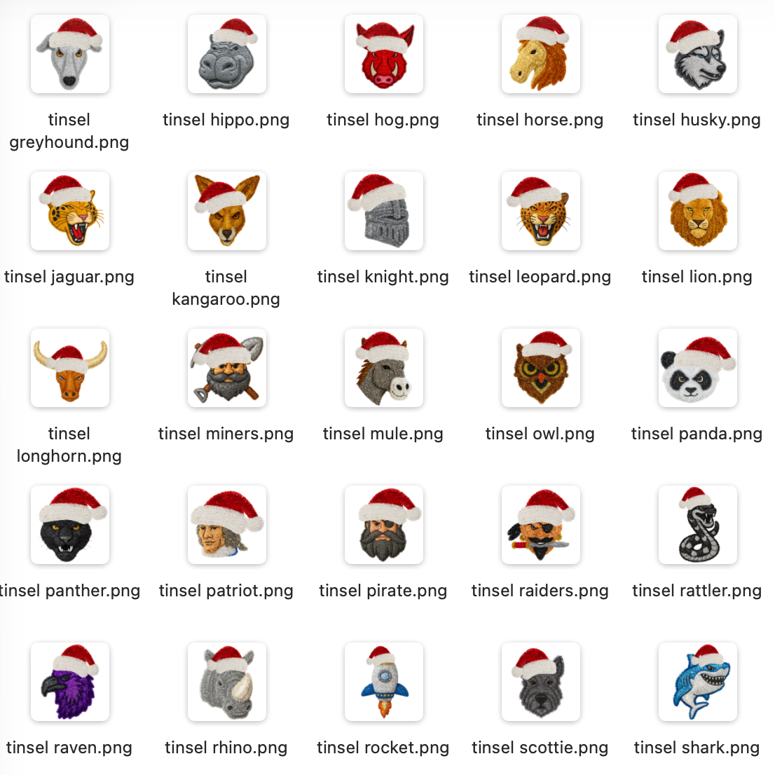 Faux Tinsel Mascot Bundle | Printable PNG Clipart Collection - Happy Doodles Designs