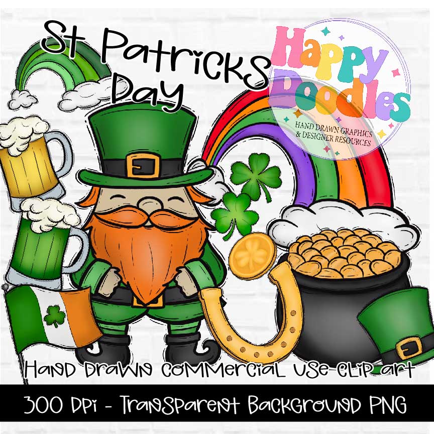 St Patricks Day, Hand Drawn Commercial Use Clipart Graphics