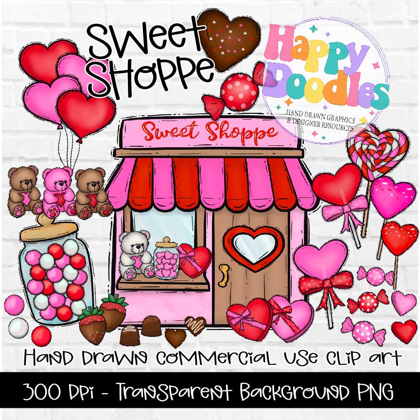 Sweet Shoppe Valentines Day, Hand Drawn Commercial Use Clipart Graphics