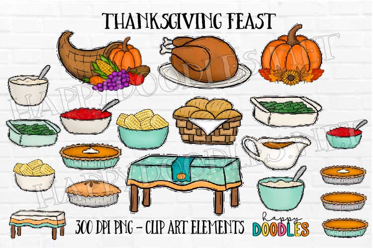 Thanksgiving Feast - Hand Drawn Commercial Use Clipart Graphics