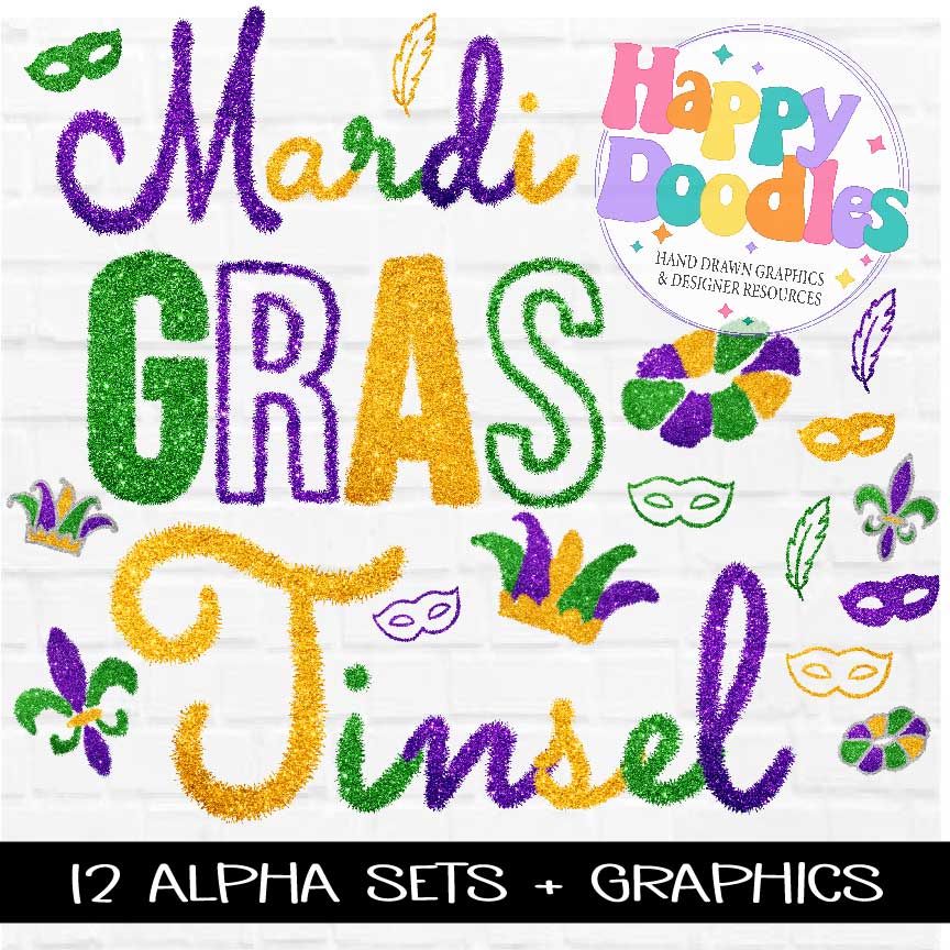 Mardi Gras Tinsel Alpha Set - Hand Drawn Commercial Use Clipart Graphics