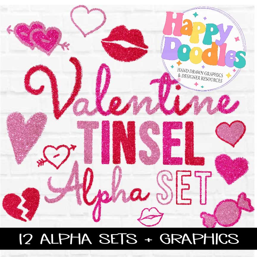 Valentine Tinsel Alpha Set - Hand Drawn Commercial Use Clipart Graphics